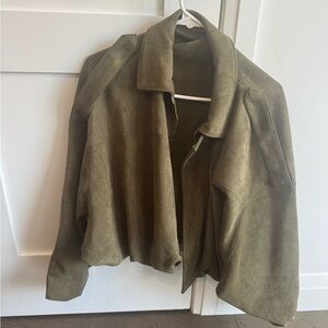 Zara Olive Green Faux Suede Bomber Jacket